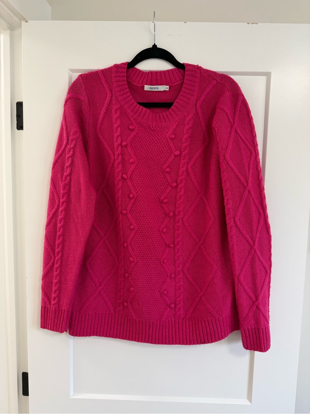 Ricki's Hot Pink Cable Knit Crewneck Sweater